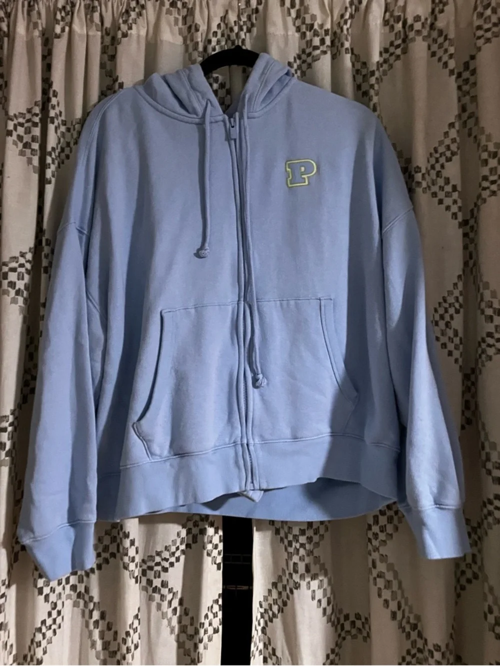 PINK Victoria's Secret Light Blue Zip Hoodie with 'P' Zipper Pull and pants - Picture 1 of 5